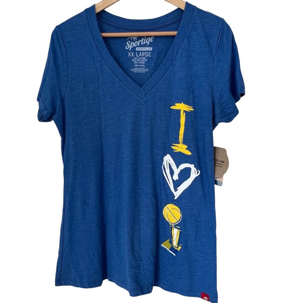 Sportiqe Golden State Warriors "I ♥🏆" V-Neck Tri-Blend Cotton Relaxed Tee XXL